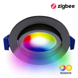 Slimme EcoDim LED RGB inbouwspot zwart.