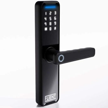 Flient Smart Lock Advanced in zwart, slim elektrisch deurbeslag zonder cilinder