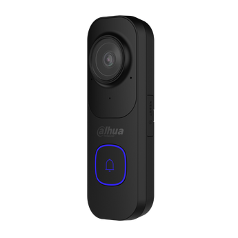 Slimme dahua deurbel met blauwe verlichting om knop.