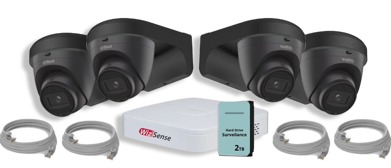 Dahua camera set 4 zwarte cameras met beugels